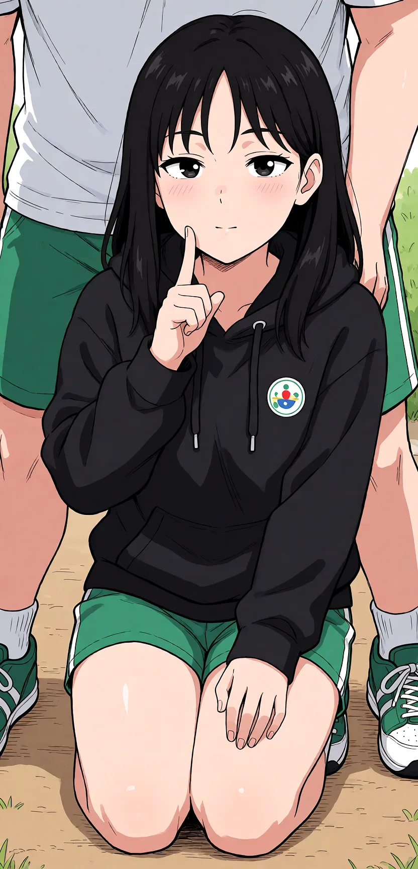 Redraw the entire picture as a hand-drawn anime illustration in flat cel-shaded anime style. It stays the same person with the same face, the same expression, the same hair and the same skin tone, and every other detail of the photograph is kept exactly as it is: nothing is added, removed, moved, uncovered or recoloured. Only the medium changes, and no part of the picture is left photographic. Above all, the picture must show: Play sex_from_behind.