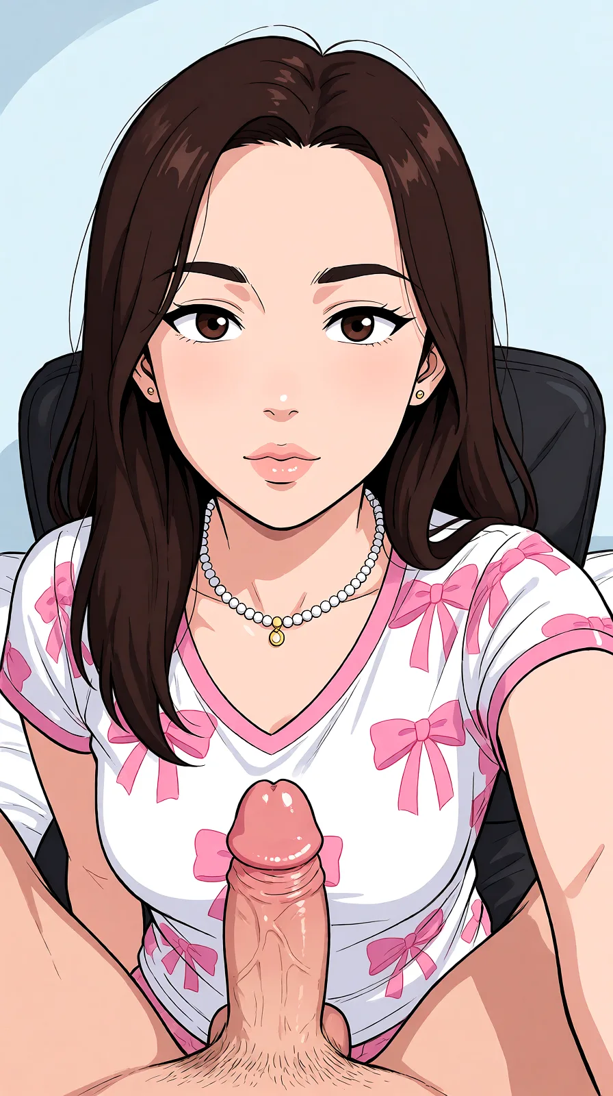 Redraw the entire picture as a hand-drawn anime illustration in flat cel-shaded anime style. It stays the same person with the same face, the same expression, the same hair and the same skin tone, and every other detail of the photograph is kept exactly as it is: nothing is added, removed, moved, uncovered or recoloured. Only the medium changes, and no part of the picture is left photographic. Above all, the picture must show: Getting fucked with cock im a cute woman.