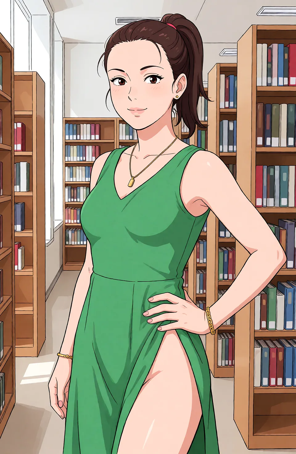 Redraw the entire picture as a hand-drawn anime illustration in flat cel-shaded anime style. It stays the same person with the same face, the same expression, the same hair and the same skin tone, and every other detail of the photograph is kept exactly as it is: nothing is added, removed, moved, uncovered or recoloured. Only the medium changes, and no part of the picture is left photographic. Above all, the picture must show: наездница, голая.