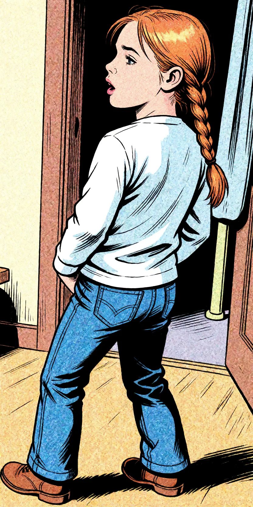 Redraw the entire picture as western comic-book art: heavy black inked outlines, hard-edged cel shading, limited high-contrast colour and visible halftone dot texture. The background is drawn in the same style. Nothing in the frame keeps its photographic appearance. Above all, the picture must show: standing_sex.