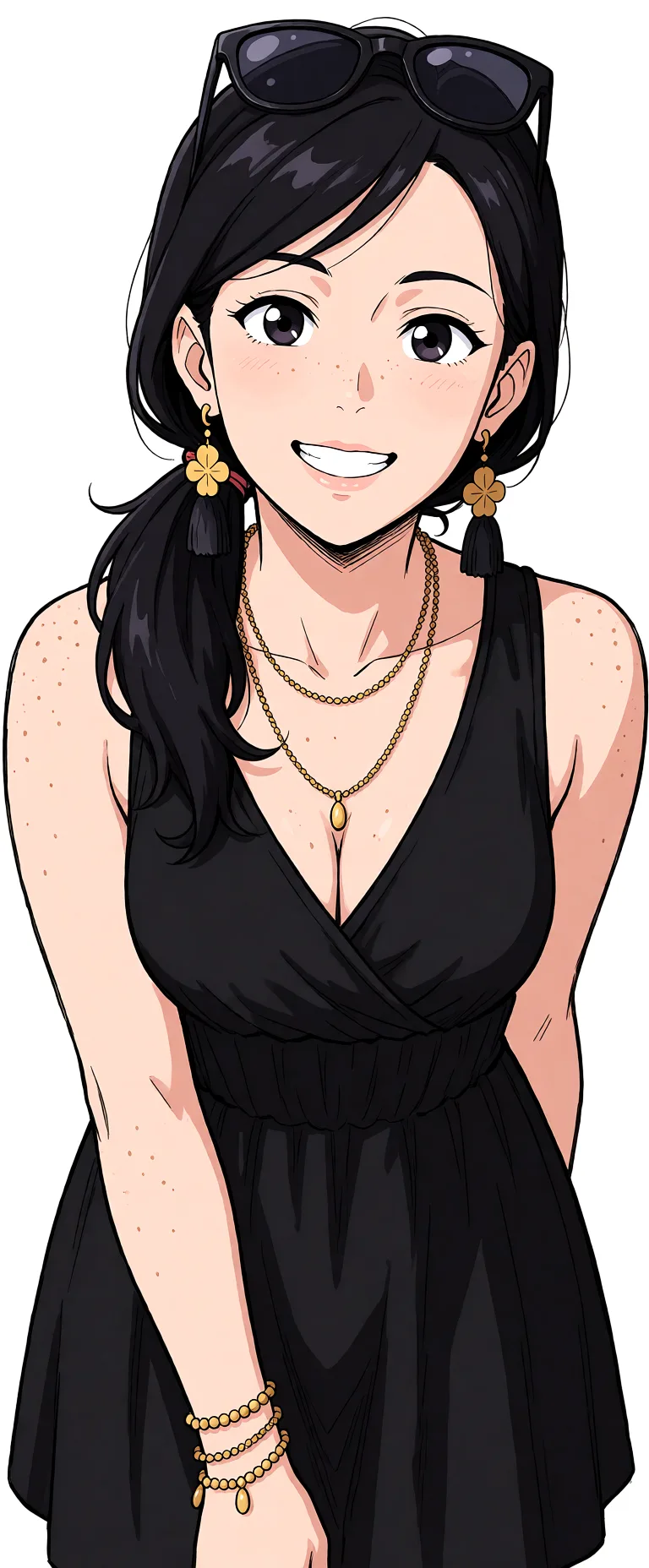 Redraw the entire picture as a hand-drawn anime illustration in flat cel-shaded anime style. It stays the same person with the same face, the same expression, the same hair and the same skin tone, and every other detail of the photograph is kept exactly as it is: nothing is added, removed, moved, uncovered or recoloured. Only the medium changes, and no part of the picture is left photographic. Above all, the picture must show: No clothing, fingering, wet.