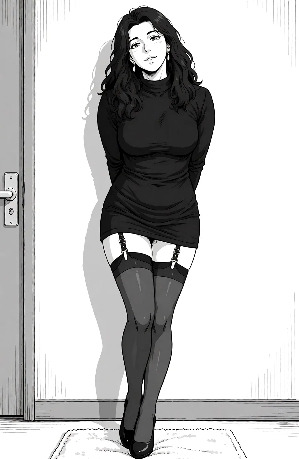 Redraw the entire picture as a hand-drawn anime illustration in flat cel-shaded anime style. It stays the same person with the same face, the same expression, the same hair and the same skin tone, and every other detail of the photograph is kept exactly as it is: nothing is added, removed, moved, uncovered or recoloured. Only the medium changes, and no part of the picture is left photographic. Above all, the picture must show: naked_towel.