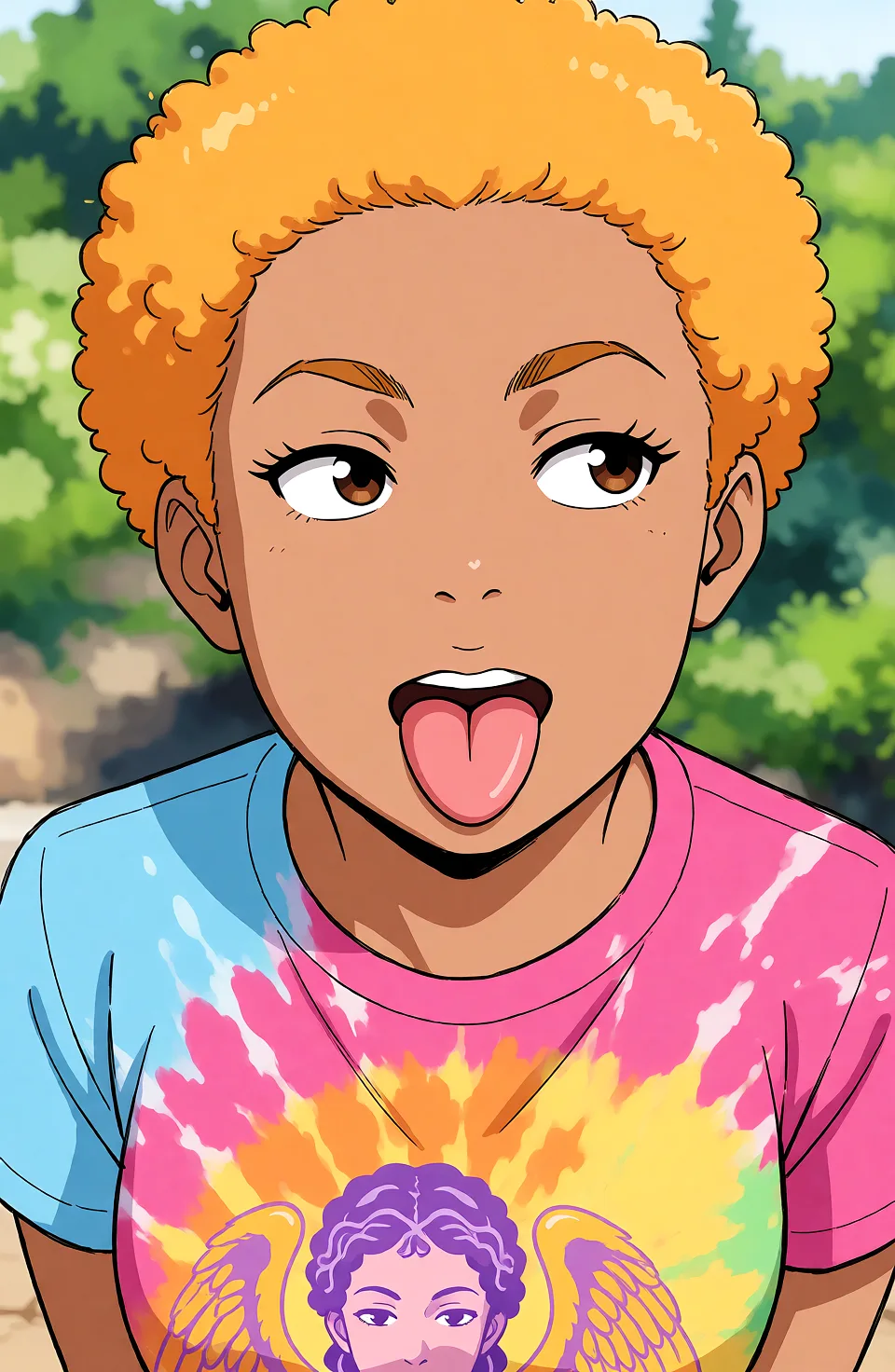 Redraw the entire picture as a hand-drawn anime illustration in flat cel-shaded anime style. It stays the same person with the same face, the same expression, the same hair and the same skin tone, and every other detail of the photograph is kept exactly as it is: nothing is added, removed, moved, uncovered or recoloured. Only the medium changes, and no part of the picture is left photographic. Above all, the picture must show: nude.