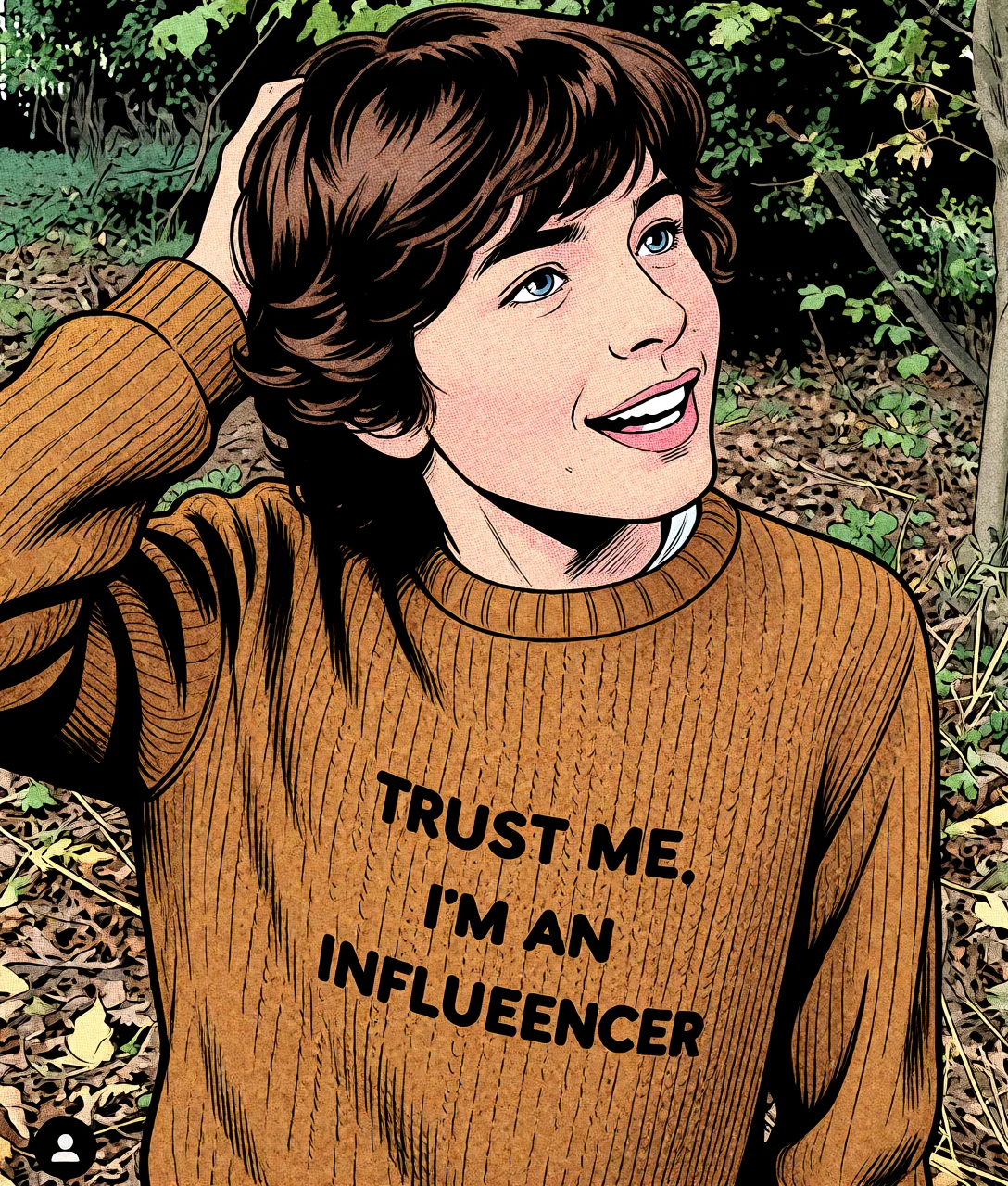 Redraw the entire picture as western comic-book art: heavy black inked outlines, hard-edged cel shading, limited high-contrast colour and visible halftone dot texture. The background is drawn in the same style. Nothing in the frame keeps its photographic appearance. Above all, the picture must show: veiny_penis.