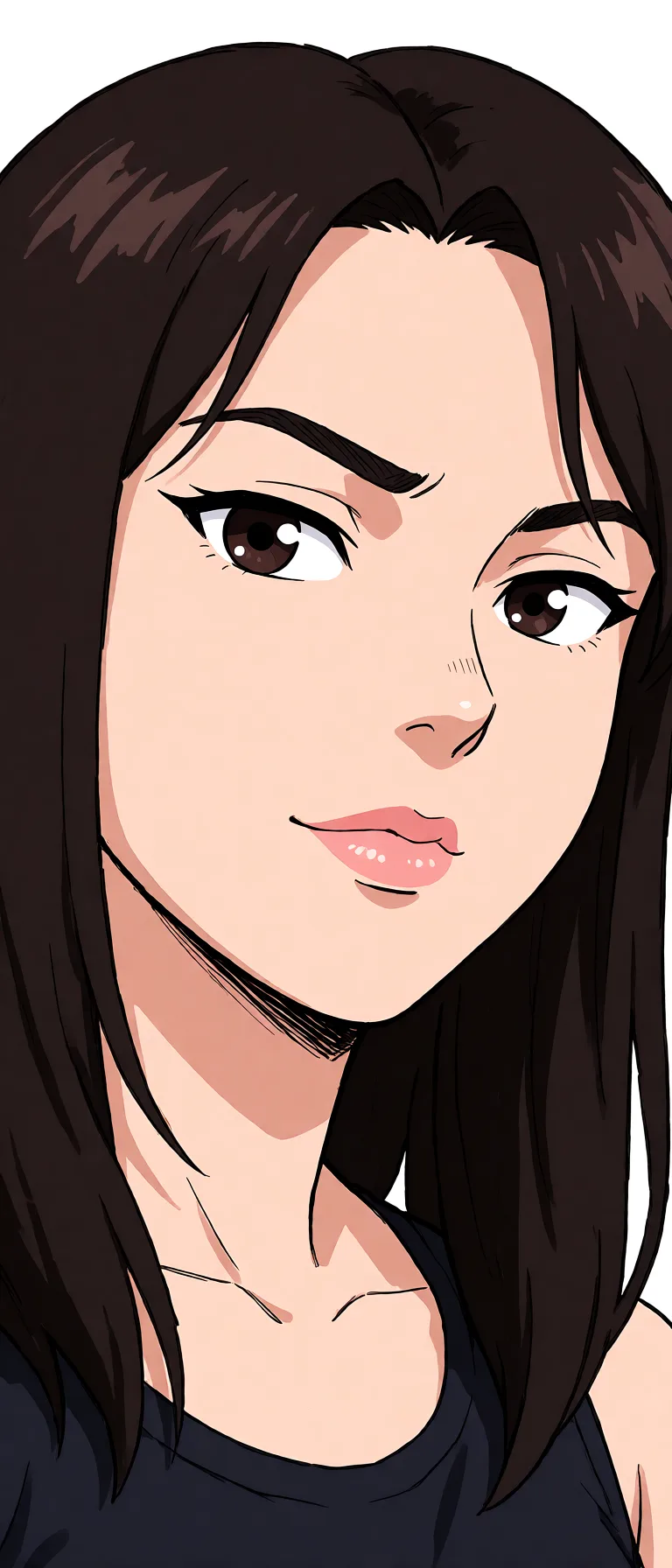 Redraw the entire picture as a hand-drawn anime illustration in flat cel-shaded anime style. It stays the same person with the same face, the same expression, the same hair and the same skin tone, and every other detail of the photograph is kept exactly as it is: nothing is added, removed, moved, uncovered or recoloured. Only the medium changes, and no part of the picture is left photographic. Above all, the picture must show: Fukc assertive_female.