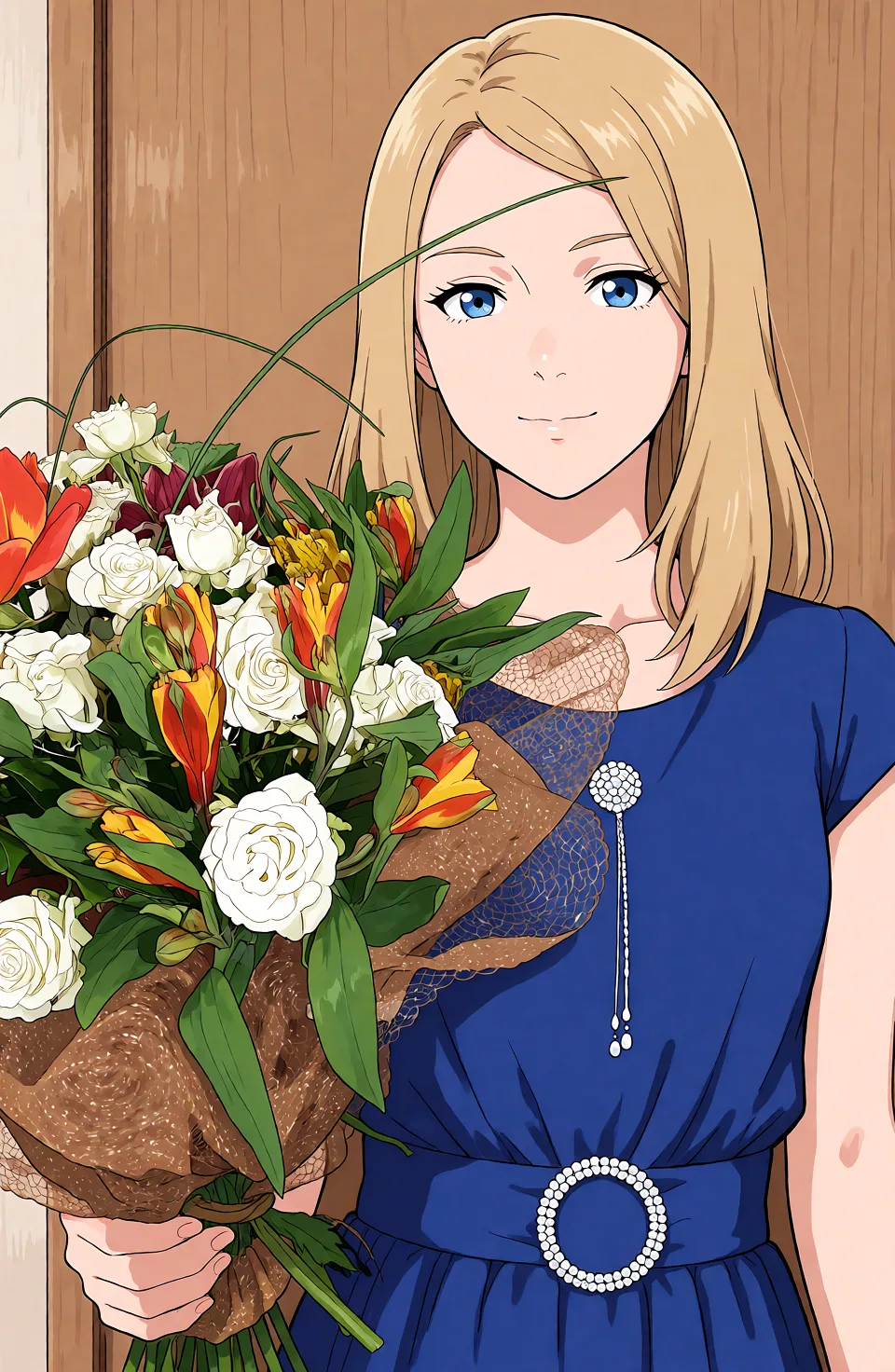 Redraw the entire picture as a hand-drawn anime illustration in flat cel-shaded anime style. It stays the same person with the same face, the same expression, the same hair and the same skin tone, and every other detail of the photograph is kept exactly as it is: nothing is added, removed, moved, uncovered or recoloured. Only the medium changes, and no part of the picture is left photographic. Above all, the picture must show: Минет и окончание на лицо.