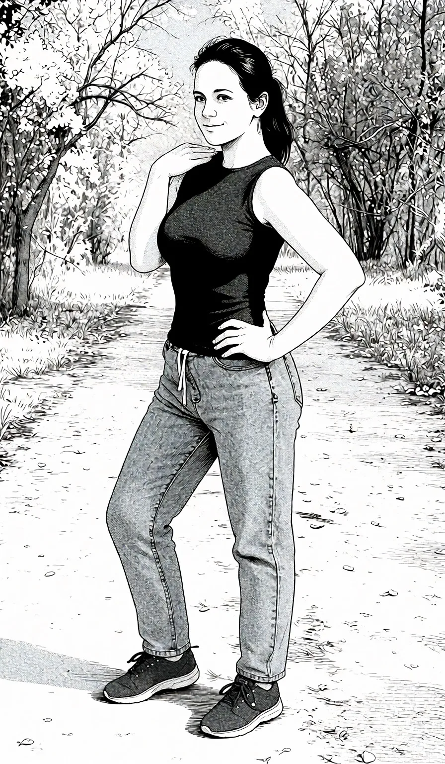 Redraw the entire picture as a black and white manga page: crisp black ink line art, no colour anywhere, flat halftone screentone shading, hatched shadows and clean white highlights, in the look of a printed manga panel. The background is drawn in the same style. Nothing in the frame keeps its photographic appearance. Above all, the picture must show: Миссионерская поза, грудь 4 размера вид сверху, раздвинув ноги и в чулках.