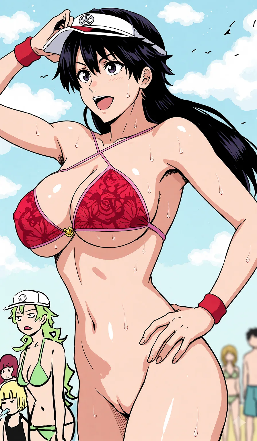 Redraw the entire picture as a hand-drawn anime illustration in flat cel-shaded anime style. It stays the same person with the same face, the same expression, the same hair and the same skin tone, and every other detail of the photograph is kept exactly as it is: nothing is added, removed, moved, uncovered or recoloured. Only the medium changes, and no part of the picture is left photographic. Above all, the picture must show: Completely naked.
