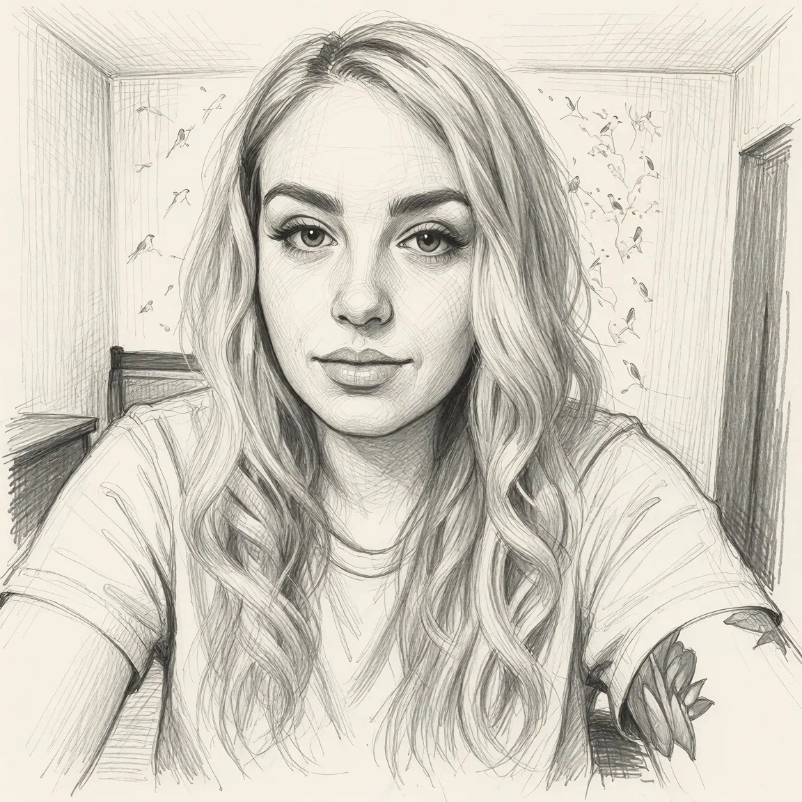 Redraw the entire picture as a hand-drawn graphite sketch on off-white paper: visible pencil strokes, cross-hatched shading, loose construction lines and no colour beyond the grey of the pencil and the tone of the paper. The background is drawn in the same style. Nothing in the frame keeps its photographic appearance. Above all, the picture must show: gangbang.