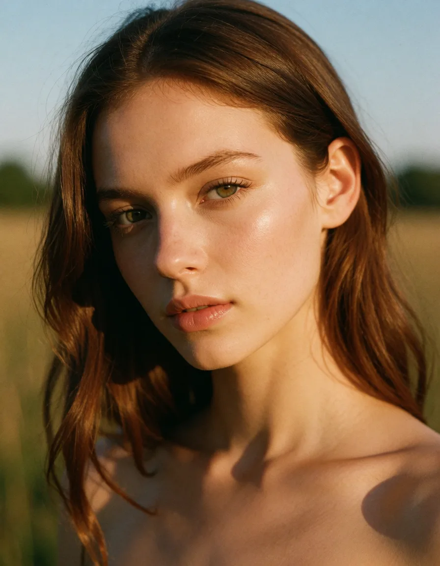 a photograph, Tyrend bimbo and horse cock, warm golden afternoon daylight, soft natural shadows, warm amber tones, gentle contrast, fine film grain, smooth clear skin, strikingly beautiful, radiant complexion, early twenties