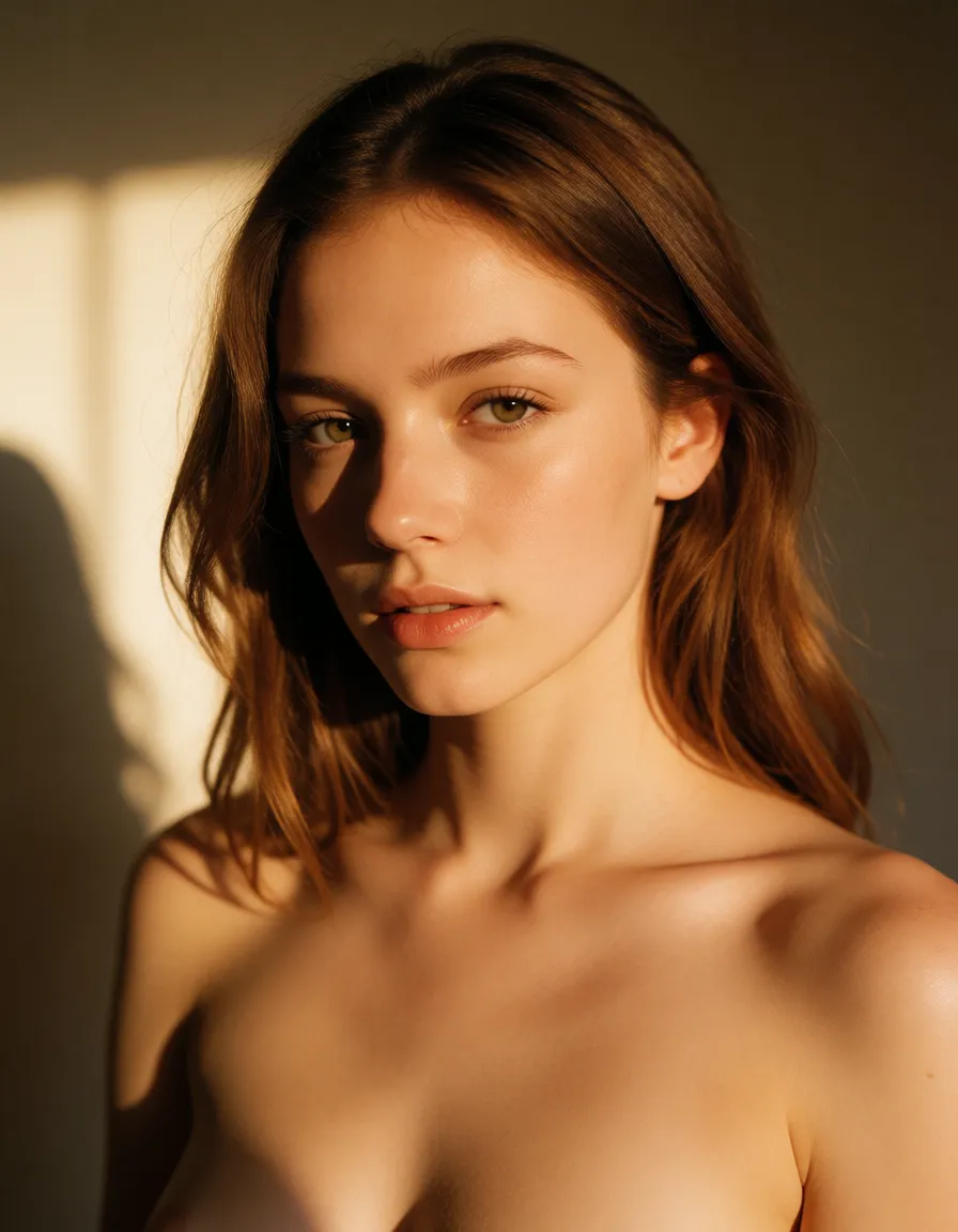 a photograph, Me fucking the babysitter, warm golden afternoon daylight, soft natural shadows, warm amber tones, gentle contrast, fine film grain, smooth clear skin, strikingly beautiful, radiant complexion, early twenties