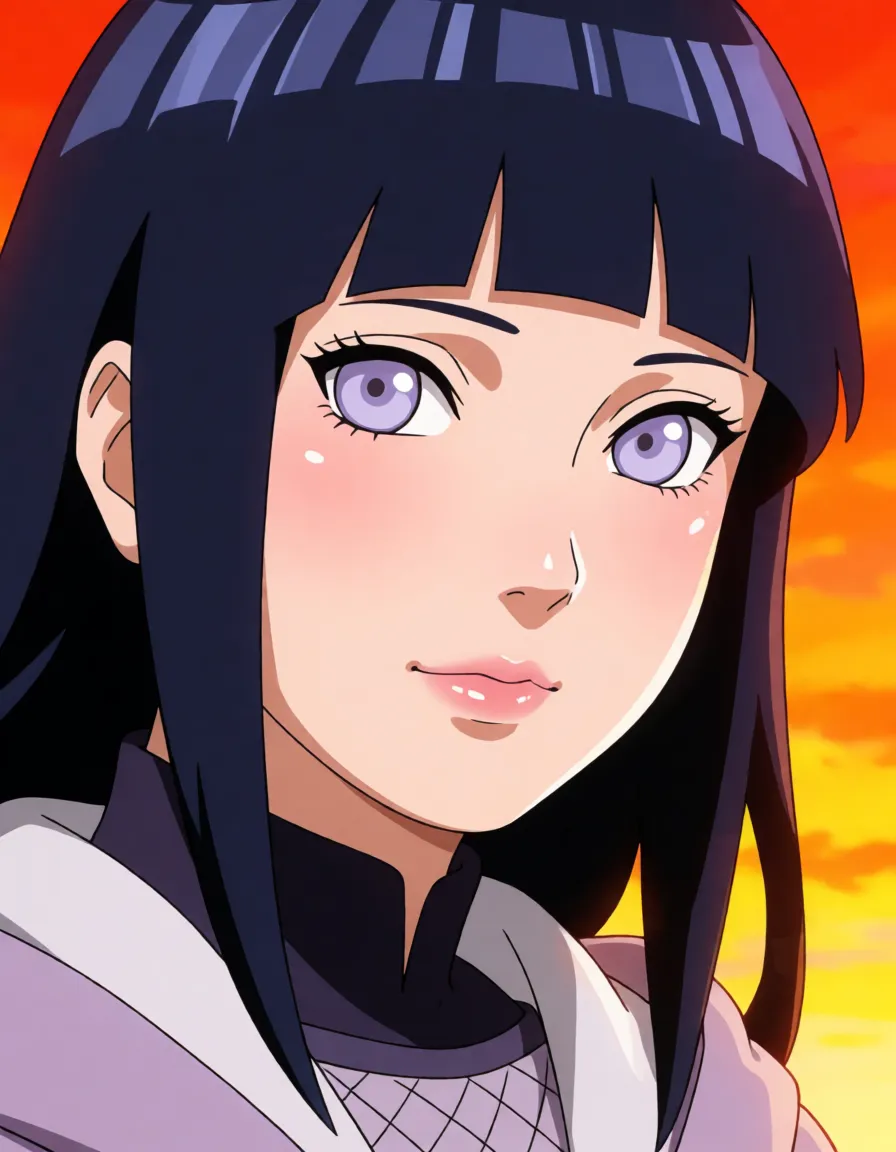 hentai anime art, Hinata Hyuga the anime Naruto futanari,, clean lineart, smooth cel shading, glossy highlights, saturated warm colour, drawn illustration, strikingly beautiful, radiant complexion, early twenties