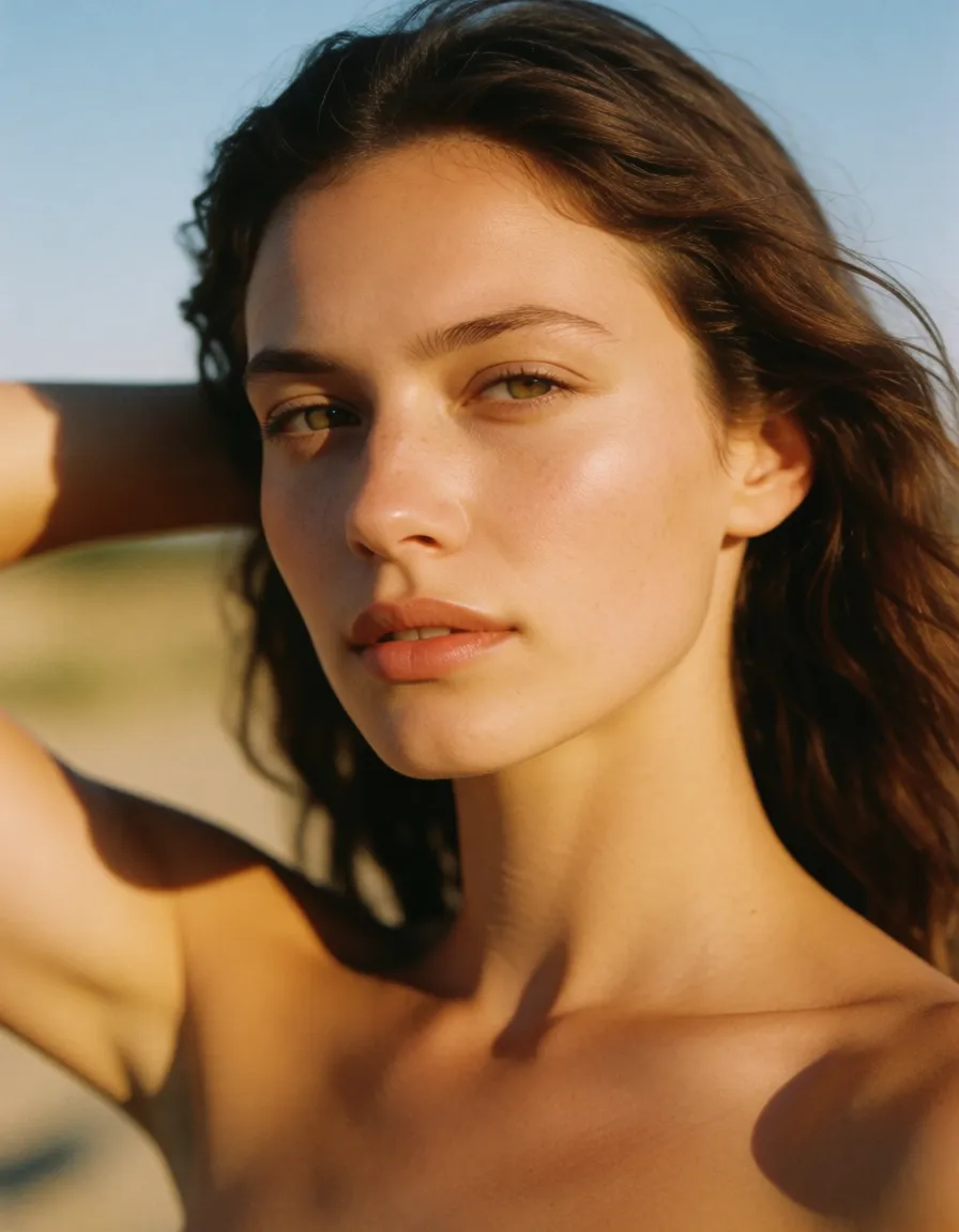 a photograph, A woman taking a massive dick in her pussy and cum dripping out, warm golden afternoon daylight, soft natural shadows, warm amber tones, gentle contrast, fine film grain, smooth clear skin, strikingly beautiful, radiant complexion, early twenties