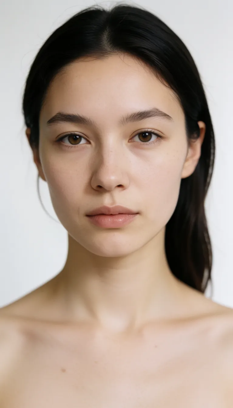women in 20s, fit body, small breasts, fit butt, denim skirt up, breast exposed from button up shirt, brown eyes, wavy long dark hair with bangs comvering eyebrows, tan skin, bent over, doggstyle, over his shoulder