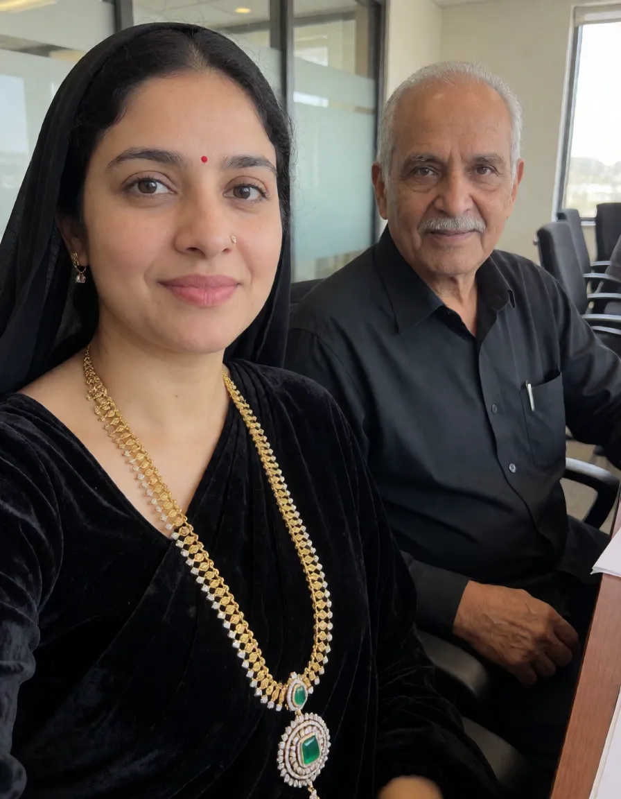 an amateur snapshot, A gorgeous white coloured South Indian cute faced muslim married woman aged around 28,with huge saggy tits,dark nipple, navel pierced with Ruby gem, wearing a black velvet cloth as blouse tied under her breast making her boobs completely visible, she adoring a lengthy gold chain with huge middle finger diamond pendant, and also a delicate nose ring, adoring seven layered diamond waist chain with emerald belt buckle,adoring her auspicious marriage rope(thali), wearing Nike Jordan shoes.having sex with her boss elderly indian man with a mustache,  wears a black shirt.fucking her in his conference table.He fucking her from behind harder, inside his corporate office ,she expressing her joyfull moment and watching viewers.wearing hijabi., plenty of natural daylight, flat even light, casual unposed snapshot, natural everyday colour, mild noise, natural unretouched skin, strikingly beautiful, radiant complexion, early twenties