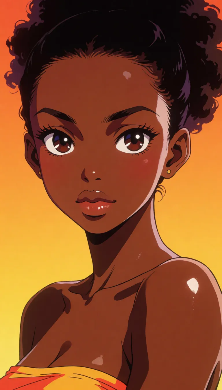 hentai anime art, African woman spreading her hairy ass, clean lineart, smooth cel shading, glossy highlights, saturated warm colour, drawn illustration, strikingly beautiful, radiant complexion, early twenties