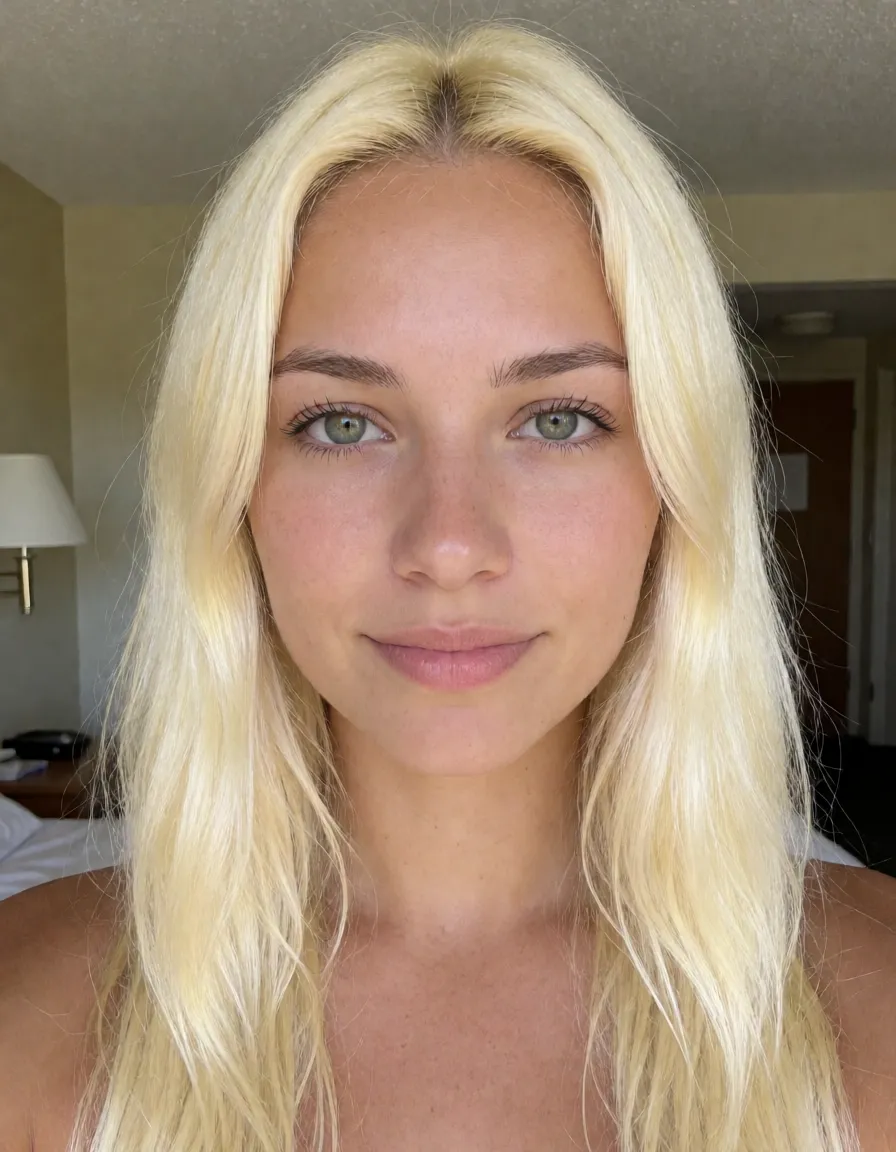 an amateur snapshot, 19yo woman. Perfect cute beautiful Latina woman. Nude. Detail skin, cowgirl, anal sex. Detail penis. very bright blonde hair, cute emote , cheap motel room. vaginal ., plenty of natural daylight, flat even light, casual unposed snapshot, natural everyday colour, mild noise, natural unretouched skin, strikingly beautiful, radiant complexion, early twenties
