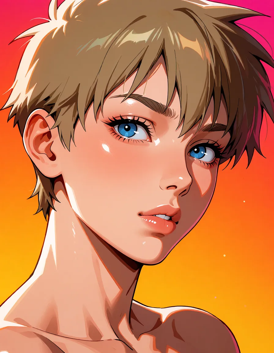 hentai anime art, Maka albarn, clean lineart, smooth cel shading, glossy highlights, saturated warm colour, drawn illustration, strikingly beautiful, radiant complexion, early twenties