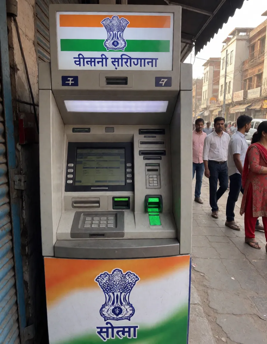 an amateur snapshot, Naked woman stuck in stationary restraint on Indian atm machine with padding, mating press sex position, legs locked and chained tight up, legs bound back to head, arms locked and cuffed, bdsm, nipple rings, monitor and coin slot above head, machine presented by Indian government, Indian propaganda, background streets of Delhi, dirty Indian street Indian people staring, pussy shaved, pussy used cum in pussy and ass, shocked, cum all over body, cum in hair, leather collar with Indian flag, Indian writing written all over her body with marker, Indian government sigil tattoo above pussy, hair wet and messy, cum in mouth, tears, plenty of natural daylight, flat even light, casual unposed snapshot, natural everyday colour, mild noise, natural unretouched skin, strikingly beautiful, radiant complexion, early twenties