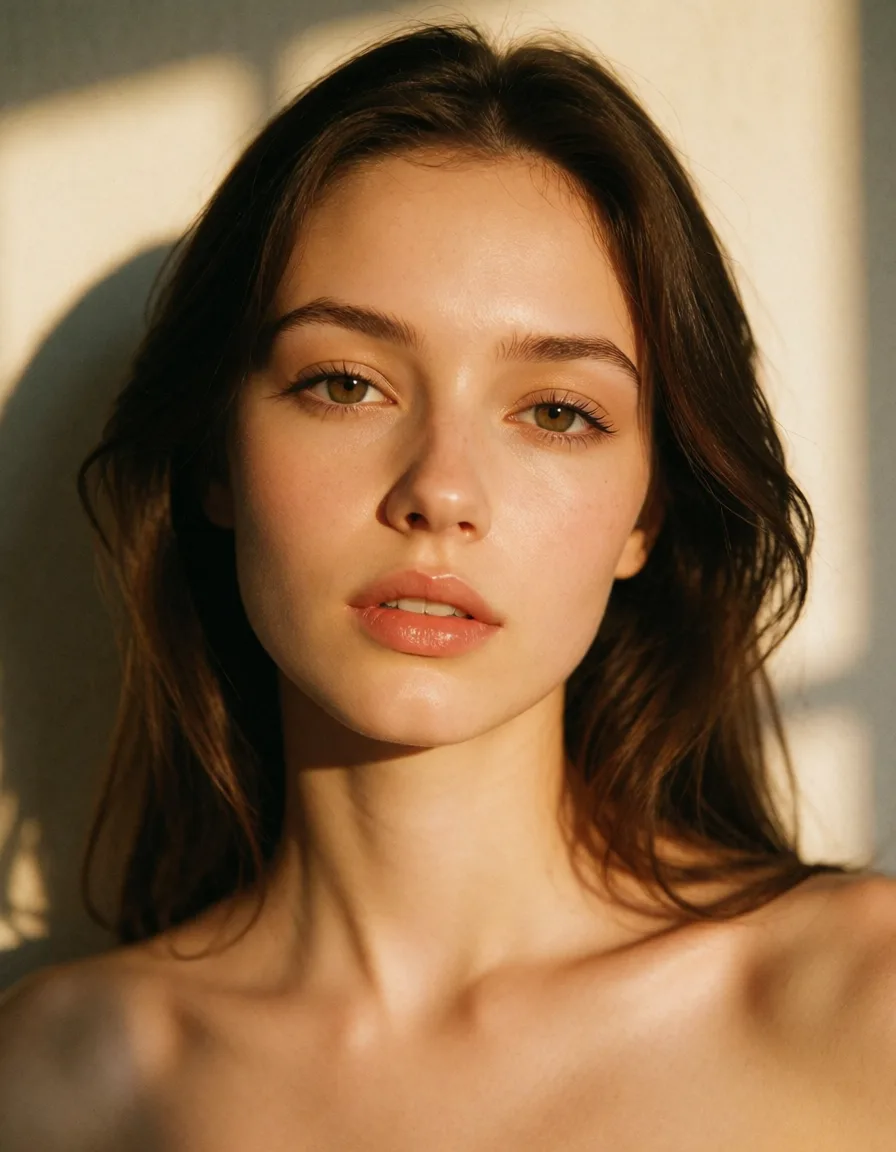 a photograph, Fuck pussy, warm golden afternoon daylight, soft natural shadows, warm amber tones, gentle contrast, fine film grain, smooth clear skin, strikingly beautiful, radiant complexion, early twenties