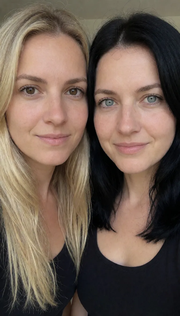 an amateur snapshot, Make 2 futanari women, one with blonde long hair and brown eyes also very pale skin also long black french fingernails and toenails, second with black hair light blue eyes and also with the same nails, looking_at_viewer , completely nude , make them show soles, cum on soles , make blonde with strict face and with blush, make black hair one with seductive_smile with teeth and blush, make their bodies very curvy, giant breasts, narrow_waist , thick_thighs , make them both futanari , make them shemales, make them futa , realistic , make them hold their penises, add more cum on penis and soles, make soles very pink , make them very very much curvy, and make their soles very large not a regular women size feet but bigger, plenty of natural daylight, flat even light, casual unposed snapshot, natural everyday colour, mild noise, natural unretouched skin, strikingly beautiful, radiant complexion, early twenties