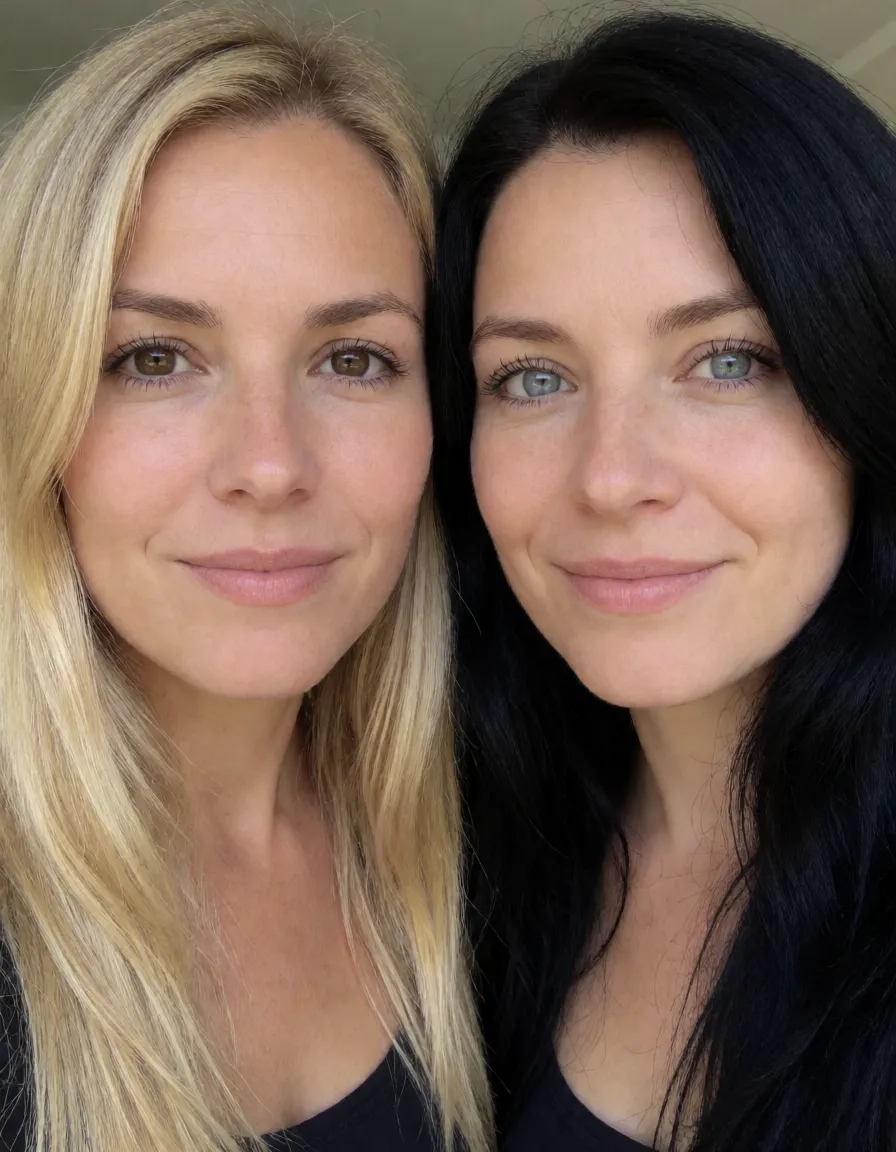 an amateur snapshot, Make 2 futanari women, one with blonde long hair and brown eyes also very pale skin also long black french fingernails and toenails, second with black hair light blue eyes and also with the same nails, looking_at_viewer , completely nude , make them show soles, cum on soles , make blonde with strict face and with blush, make black hair one with seductive_smile with teeth and blush, make their bodies very curvy, giant breasts, narrow_waist , thick_thighs , make them both futanari , make them shemales, make them futa , realistic , make them hold their penises, add more cum on penis and soles, make soles very pink , curvy, and make their soles very large, make their feet long, make them 60-65 years old, plenty of natural daylight, flat even light, casual unposed snapshot, natural everyday colour, mild noise, natural unretouched skin, strikingly beautiful, radiant complexion, early twenties