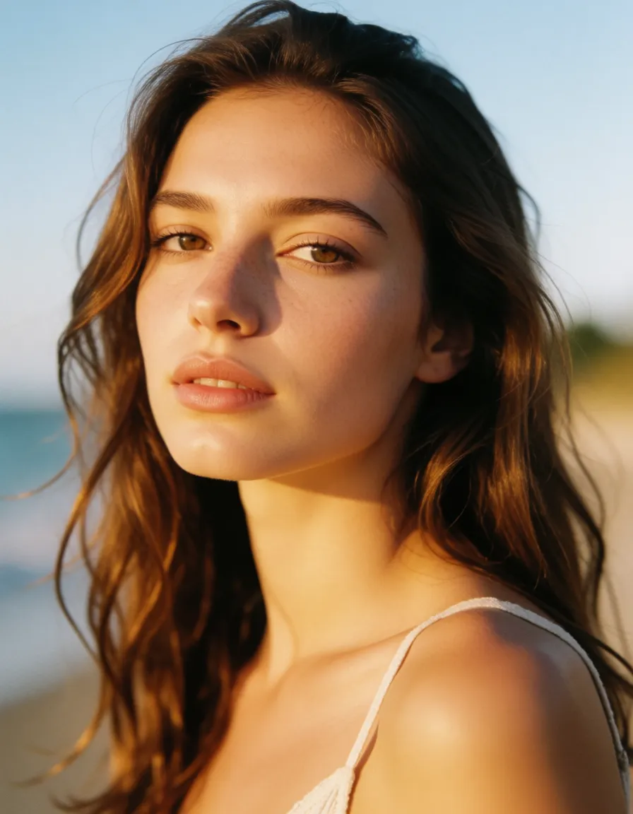 a photograph, A beautiful young woman deepthroating huge cock to the root. Raw eggwhite hanging off her chin., warm golden afternoon daylight, soft natural shadows, warm amber tones, gentle contrast, fine film grain, smooth clear skin, strikingly beautiful, radiant complexion, early twenties