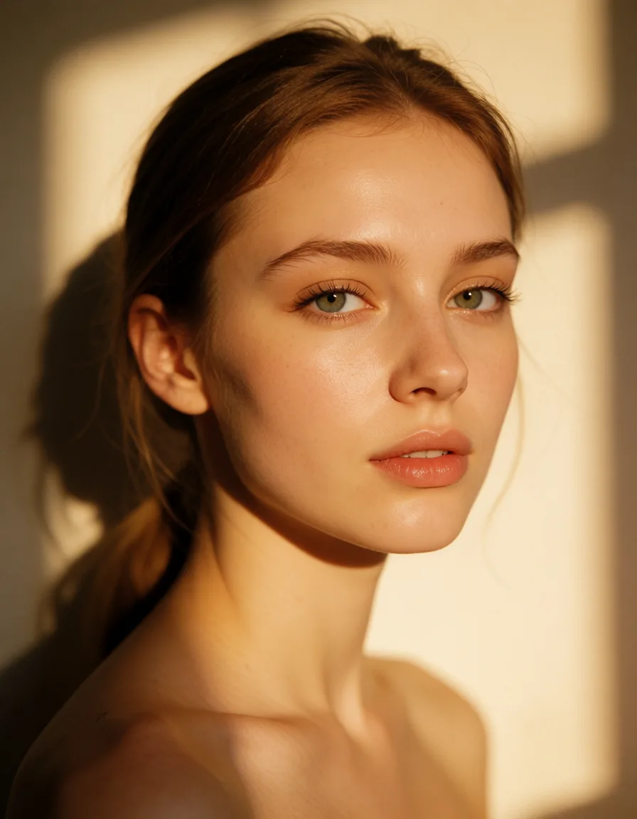 a photograph, Генг бенг, warm golden afternoon daylight, soft natural shadows, warm amber tones, gentle contrast, fine film grain, smooth clear skin, strikingly beautiful, radiant complexion, early twenties