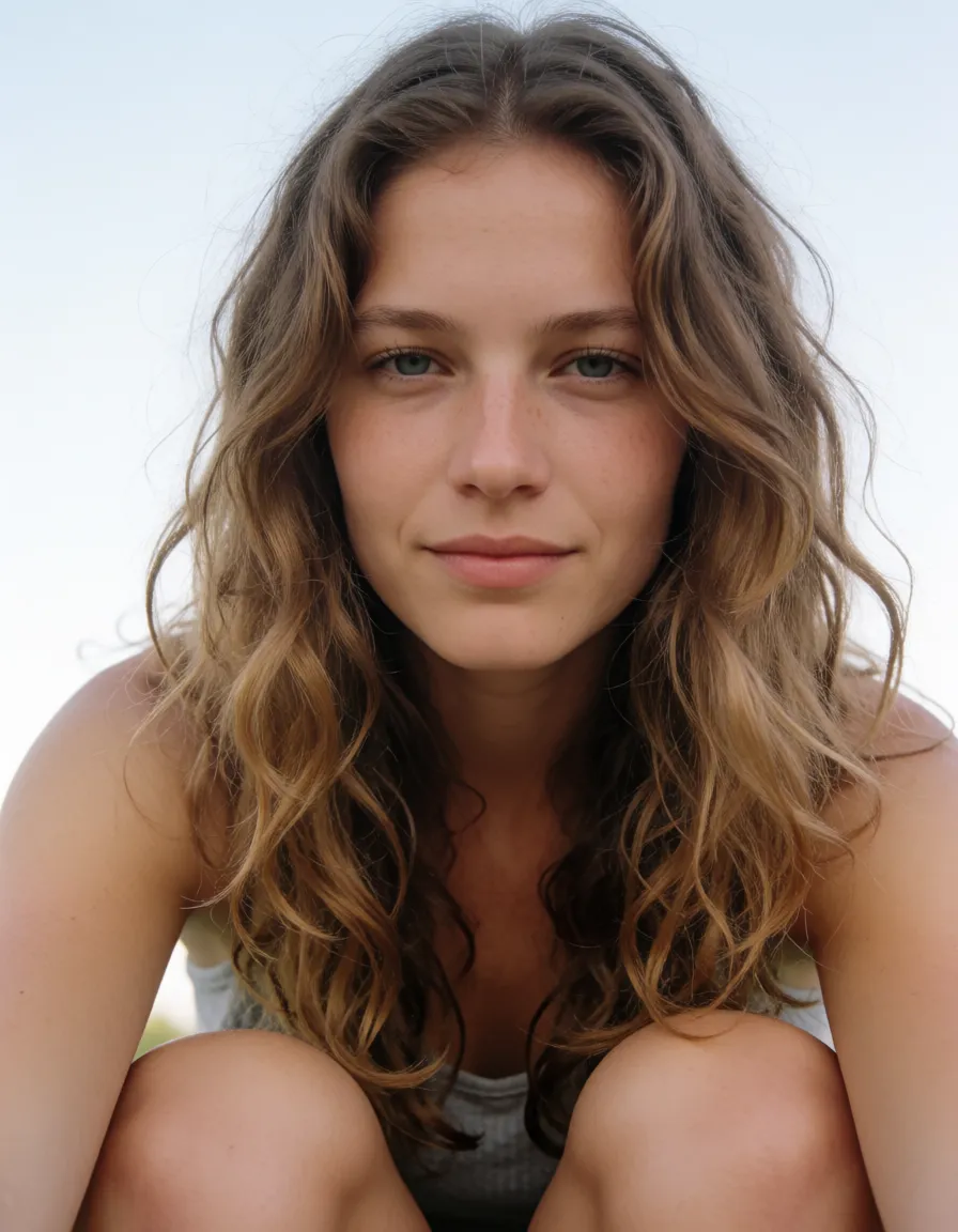 an amateur snapshot, plump milf, squatting, anal_object_insertion, anal, shaved innie pussy, moaning, wavy_hair, plenty of natural daylight, flat even light, casual unposed snapshot, natural everyday colour, mild noise, natural unretouched skin, strikingly beautiful, radiant complexion, early twenties