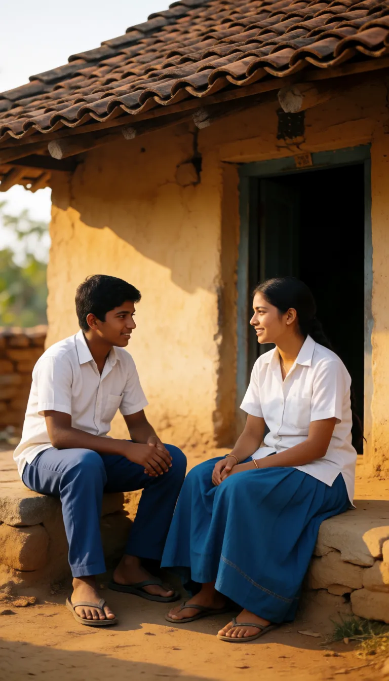 a photograph, Create 6:12 wallpaper of village house in a cattle dirty room. desi boy in white shirt and blue pants and woman in white shirt and blue skirt.Boy meets at a woman's house for a late night studyAfter a few hours of study the boy said mai to thak gaya yaar ab pdhai bus karte hai. They removed their clothes and kept on side . started fucking his small dick inserted into her pussy, warm golden afternoon daylight, soft natural shadows, warm amber tones, gentle contrast, fine film grain, smooth clear skin, strikingly beautiful, radiant complexion, early twenties