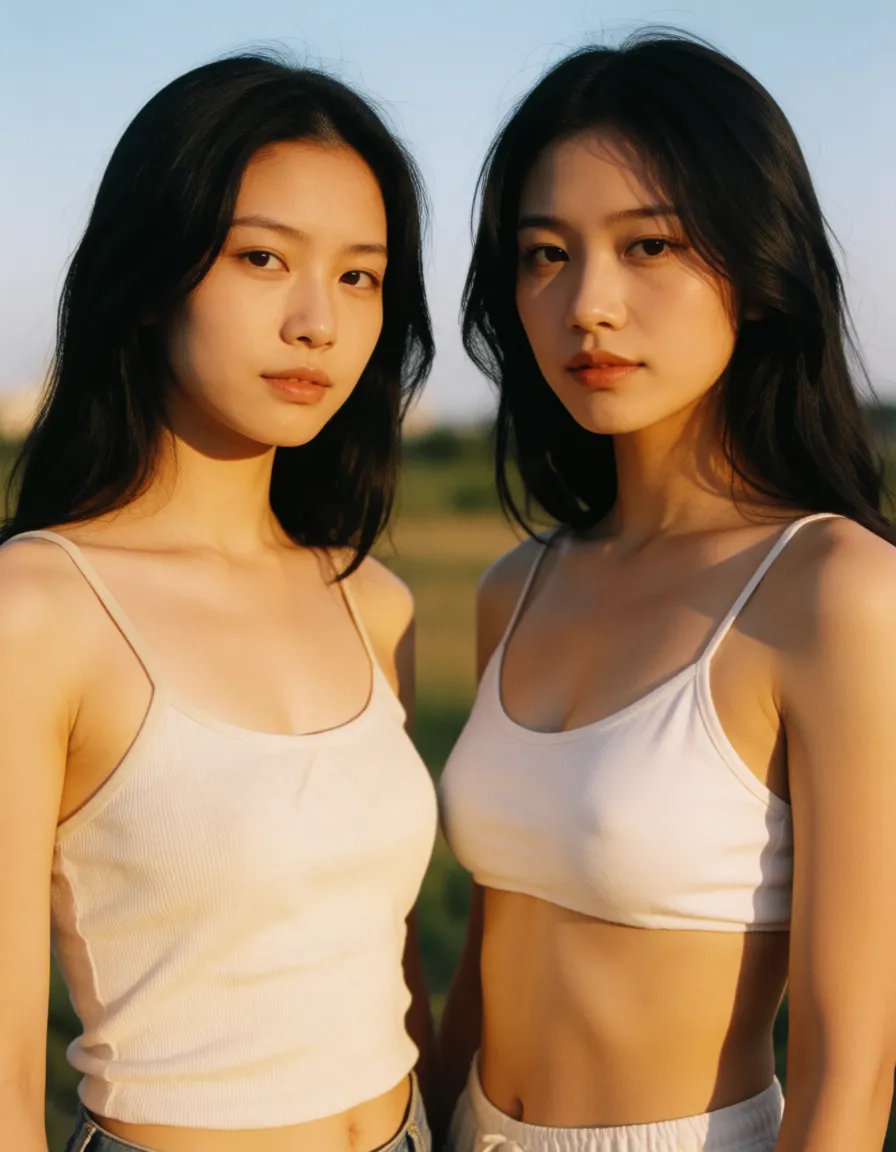 a photograph, Removes outfit with teasing movements, big boobs, fucking pussy, fucking hard, moaning face, sexy babes, black long hair, warm golden afternoon daylight, soft natural shadows, warm amber tones, gentle contrast, fine film grain, smooth clear skin, strikingly beautiful, radiant complexion, early twenties