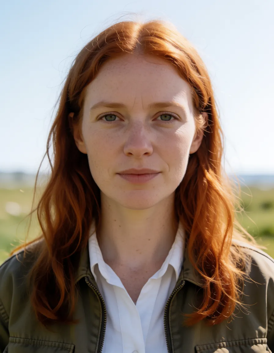 an amateur snapshot, highly detailed, natural lighting, wide shot, redhead woman, missionary, breasts, dominant stare, hyperrealistic, plenty of natural daylight, flat even light, casual unposed snapshot, natural everyday colour, mild noise, natural unretouched skin, strikingly beautiful, radiant complexion, early twenties