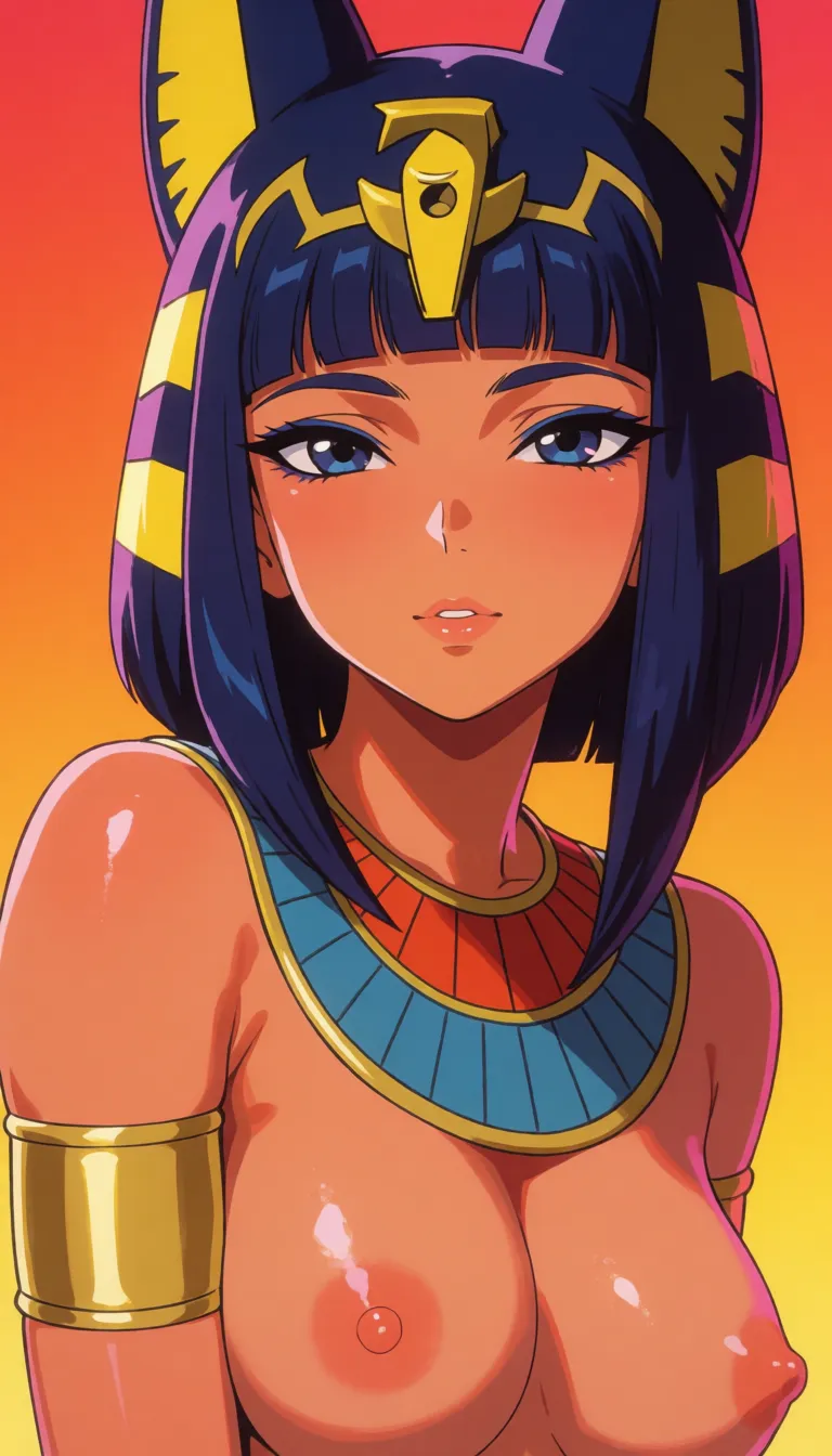 hentai anime art, masterpiece, clean art, Ankha, missionary, bare arms, anime style, feet, full body visible, nude, clean lineart, smooth cel shading, glossy highlights, saturated warm colour, drawn illustration, strikingly beautiful, radiant complexion, early twenties