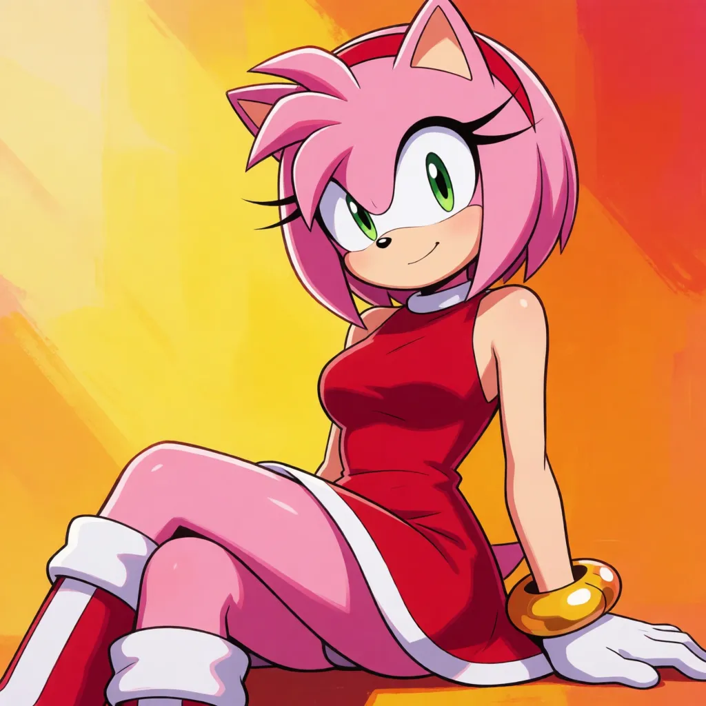hentai anime art, Amy_rose, sitting, oiled up, nude, huge ass, huge boobs, shiny_skin, clean lineart, smooth cel shading, glossy highlights, saturated warm colour, drawn illustration, strikingly beautiful, radiant complexion, early twenties