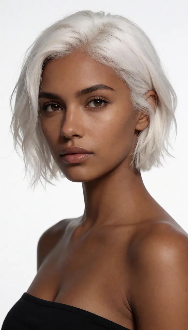 a studio photograph, best quality, hyperrealistic, brunette woman, white hair, underwear, anal sex, soft lighting, cinematic realism, even shadowless studio light, plain white background, clean rich colour, flawless polished skin, strikingly beautiful, radiant complexion, early twenties
