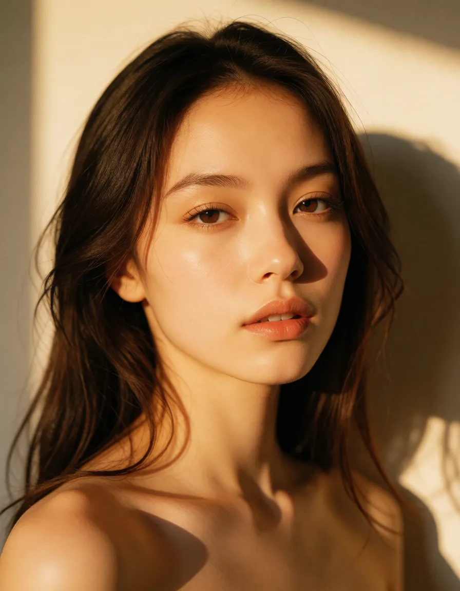 a photograph, Futa, warm golden afternoon daylight, soft natural shadows, warm amber tones, gentle contrast, fine film grain, smooth clear skin, strikingly beautiful, radiant complexion, early twenties