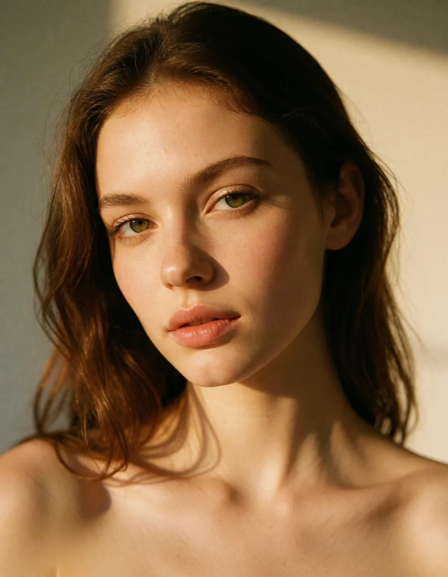 a photograph, Pussy crempie germiona, warm golden afternoon daylight, soft natural shadows, warm amber tones, gentle contrast, fine film grain, smooth clear skin, strikingly beautiful, radiant complexion, early twenties