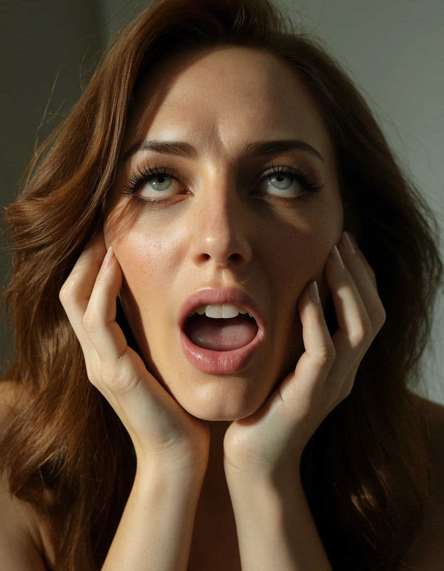 sharp focus, 8k uhd, solo female, ahegao, fingernails, sunlight, lifelike render, score_9, score_8, candid photo, realistic skin texture, visible skin pores, film grain, depth of field