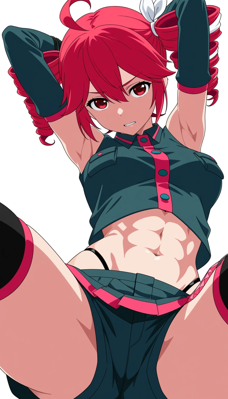 Kasane teto abs cosplayer #looking_at_viewer /ultra_detailed, (anime style:1.3), 2d, anime screencap, cel shading, flat color, @00osamio00