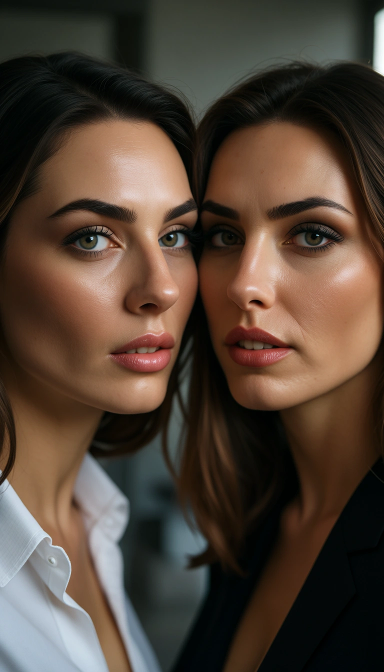 highly detailed, natural lighting, 2women, office wear, creampie, dslr quality, score_9, score_8, candid photo, realistic skin texture, visible skin pores, film grain, depth of field