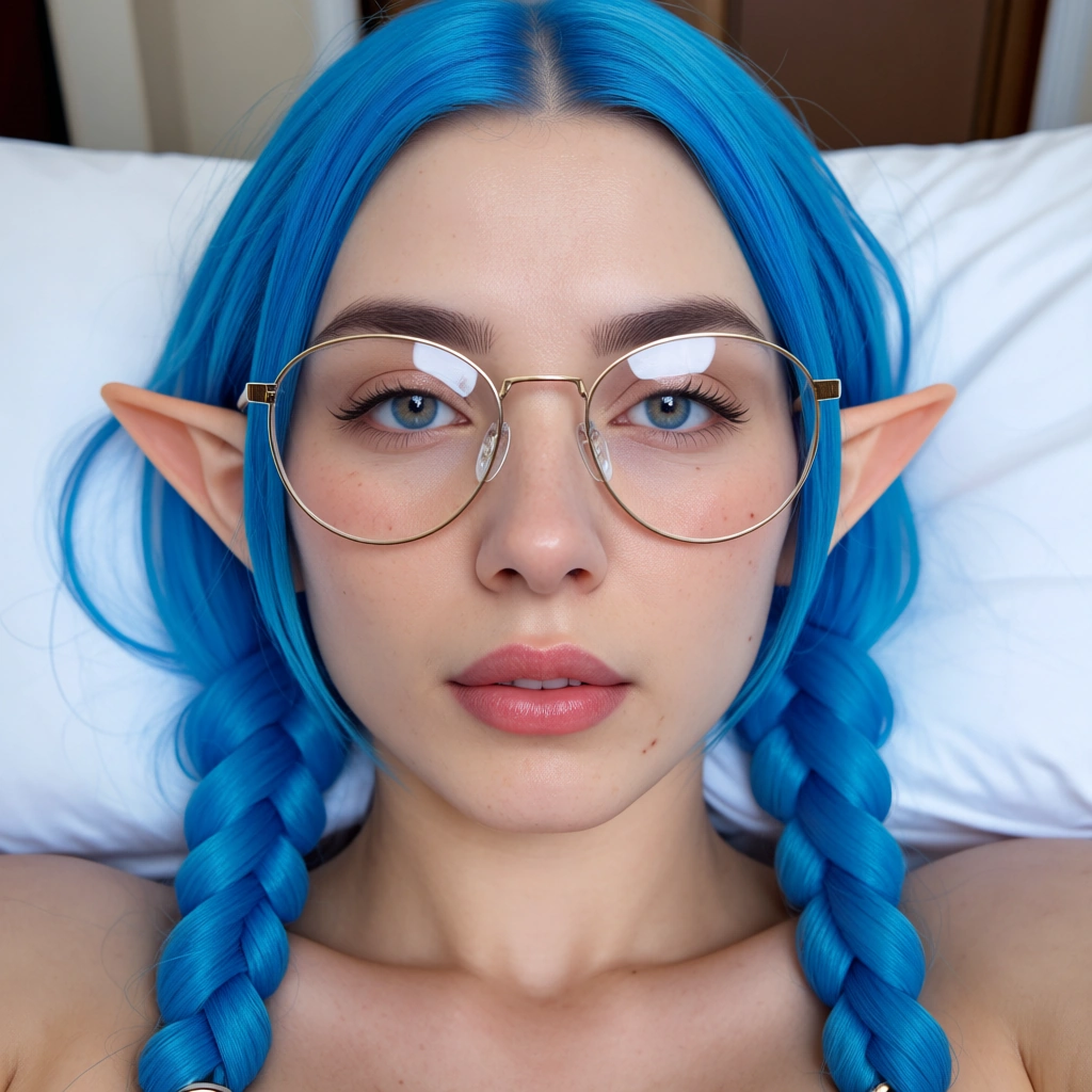 blue_hair elf maid missionary sex glasses twin_braids