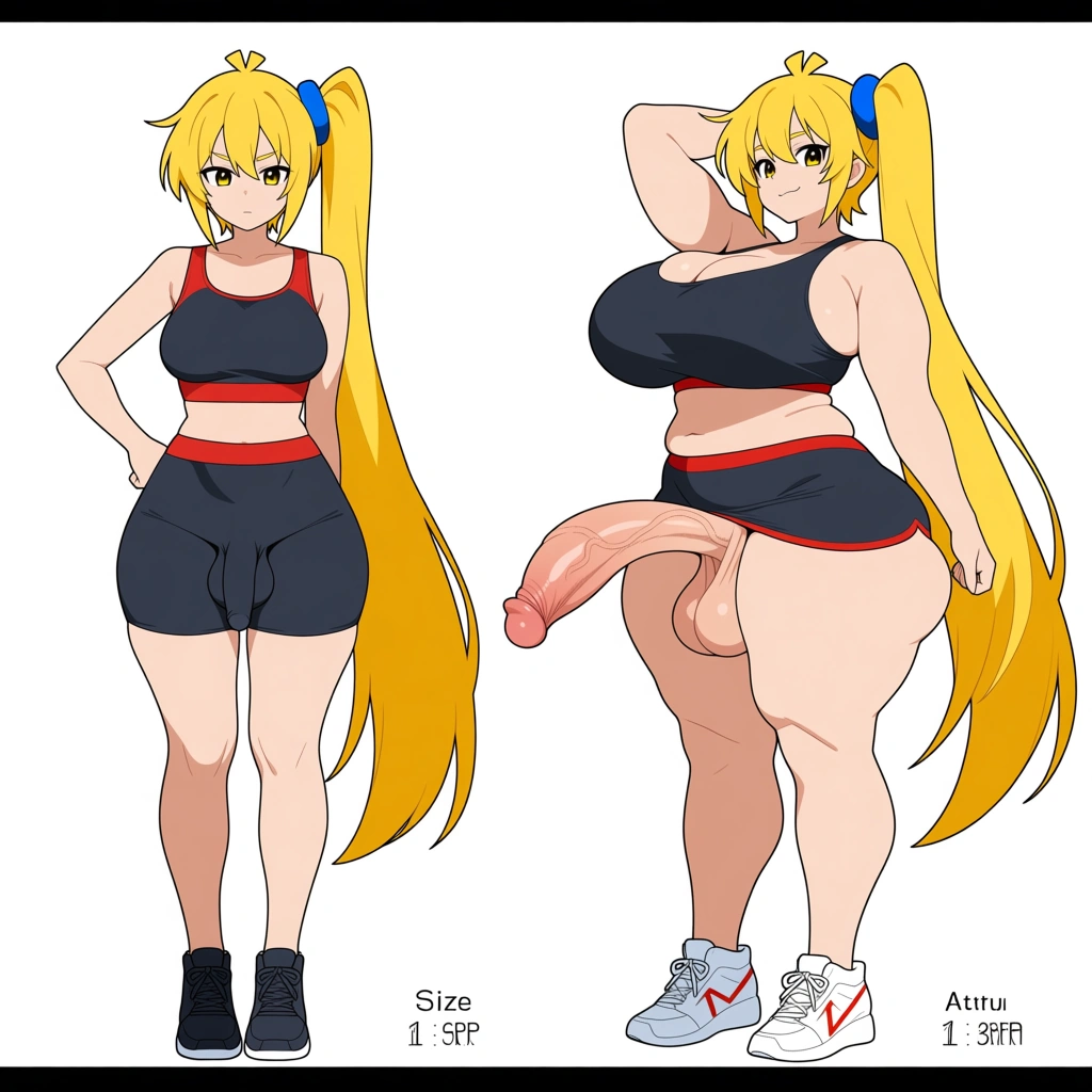 Huge and fat penis, huge balls, akita neru, futanari, penis_size_difference, , athletic, plump, height difference, huge_penis, huge_ass, small_ass, small_penis, plump, breasts_size_difference, penis_size_comporision, size_chart, (anime style:1.3), 2d, anime screencap, cel shading, flat color