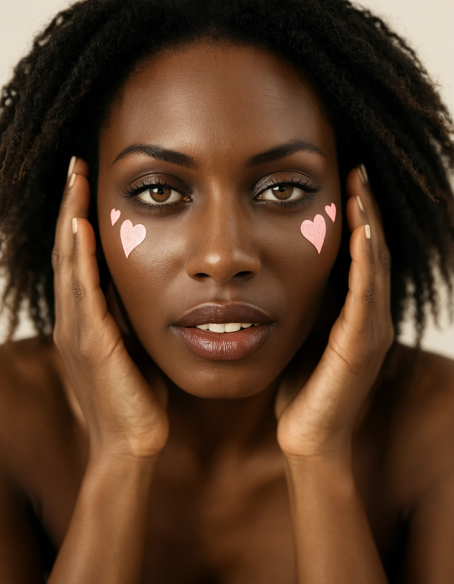 cinematic photo, 8k, 2boys, dark-skinned female, heart, presenting, warm tones, RAW photo, score_9, score_8, candid photo, realistic skin texture, visible skin pores, film grain, depth of field