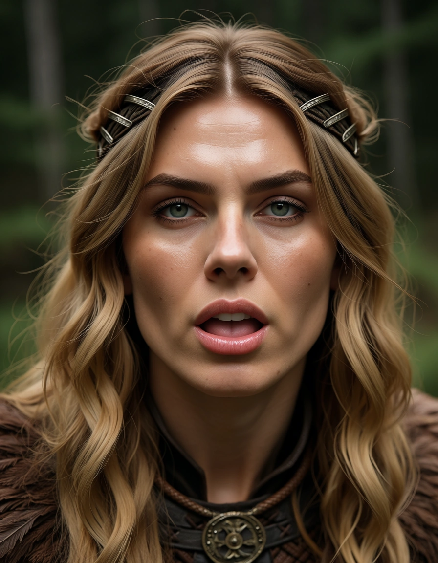 Dress them up in Viking outfits and get one of them to suck my cock., score_9, score_8, candid photo, realistic skin texture, visible skin pores, film grain, depth of field