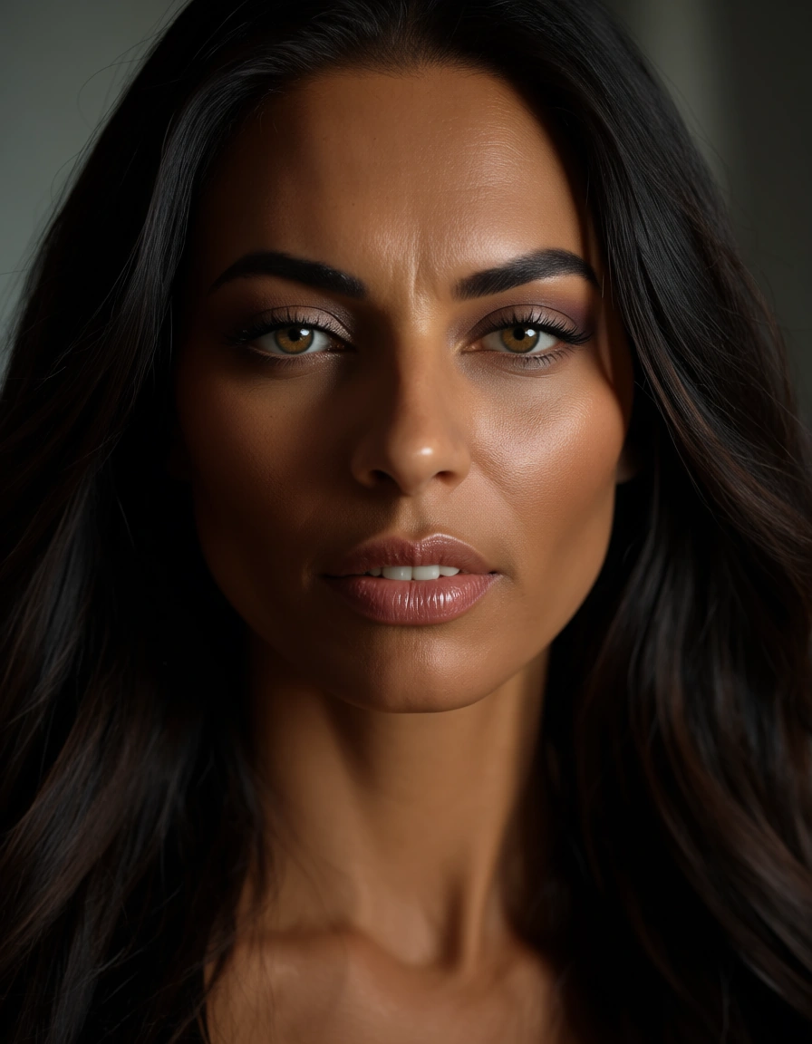 dominant black shemale, score_9, score_8, candid photo, realistic skin texture, visible skin pores, film grain, depth of field