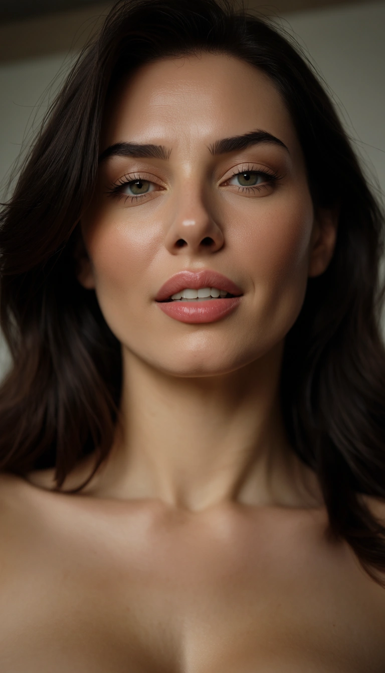 18yo, teasing, from_below, score_9, score_8, candid photo, realistic skin texture, visible skin pores, film grain, depth of field