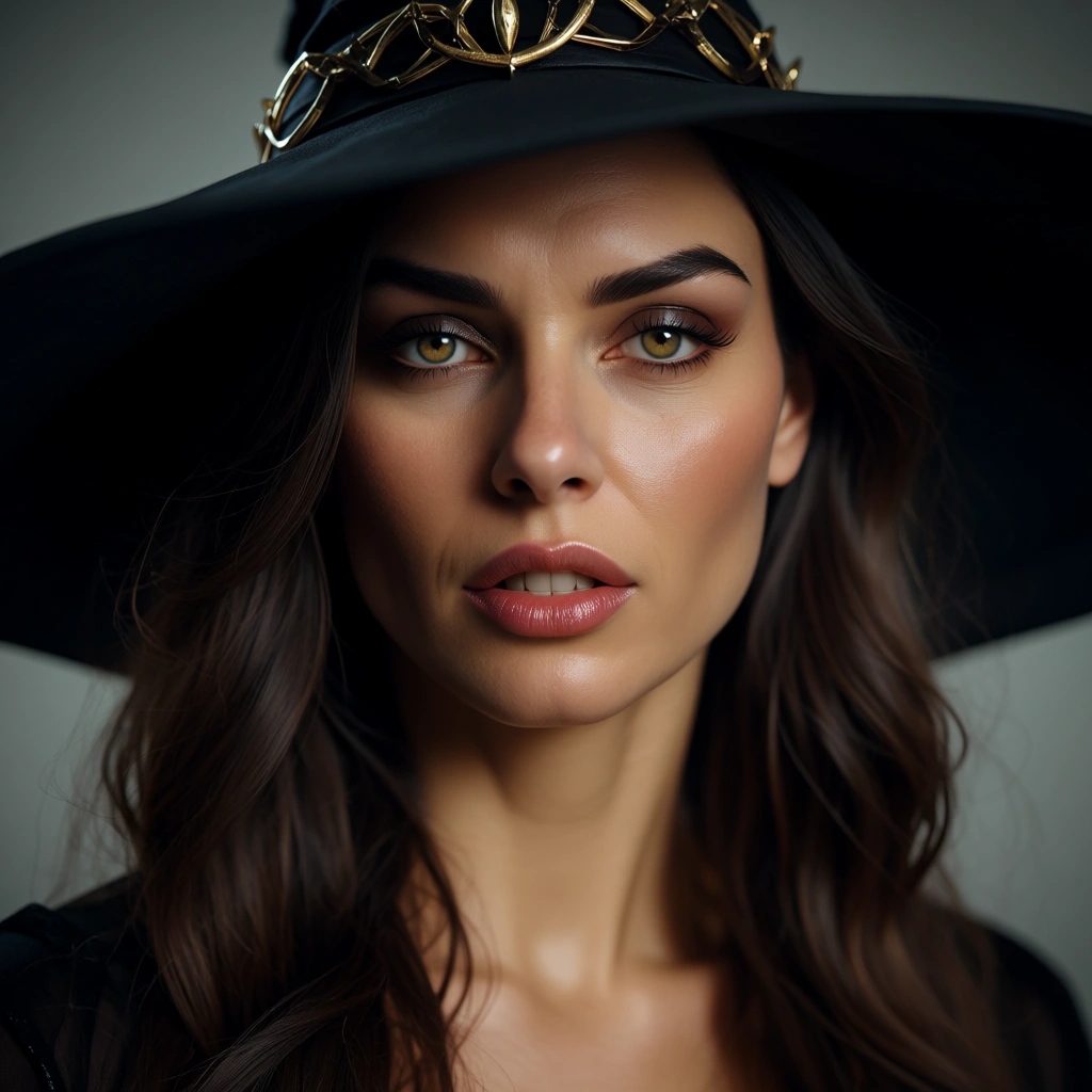 dslr, film grain, photorealistic, witch, futanari, lips, smoldering look, hyperrealistic
