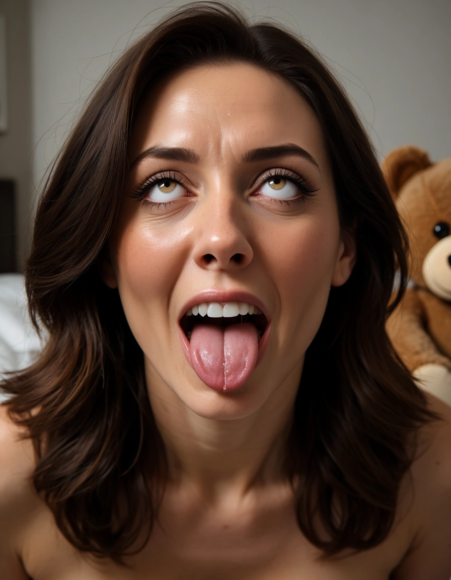 girl fuck teddy bear ahegao, score_9, score_8, candid photo, realistic skin texture, visible skin pores, film grain, depth of field