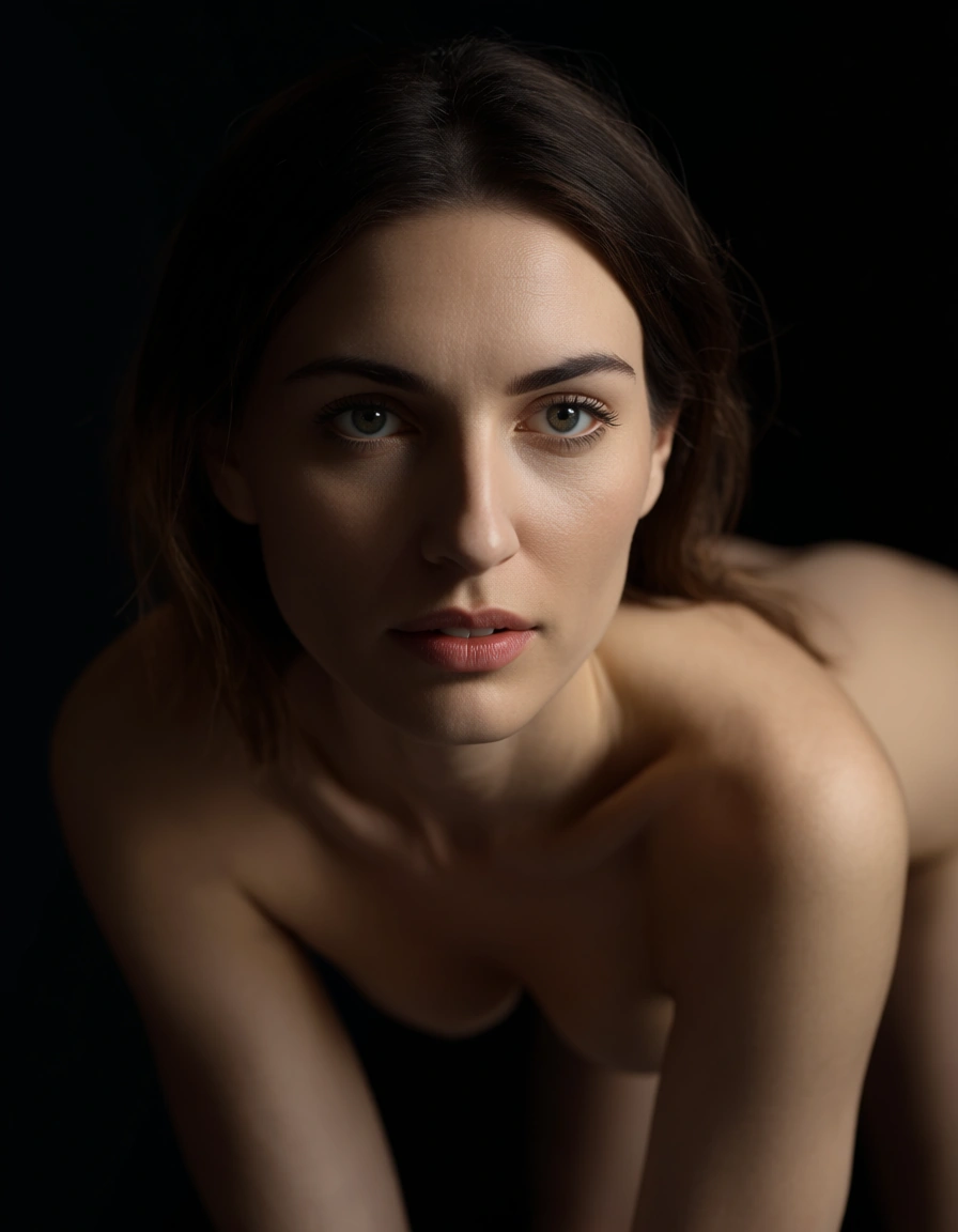 ultra HD, lifelike, 3girls, doggy style, bare arms, black background, cinematic realism, score_9, score_8, candid photo, realistic skin texture, visible skin pores, film grain, depth of field