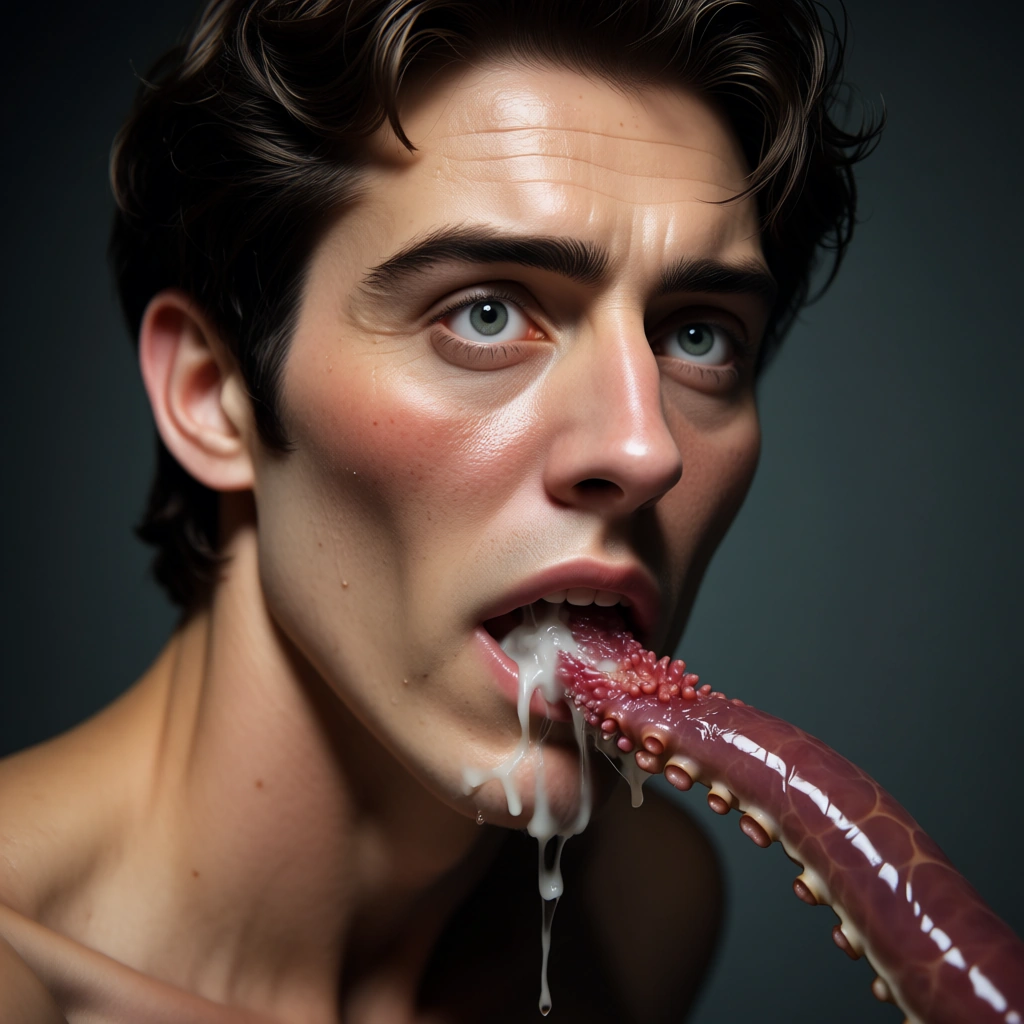 best quality, hyperrealistic, 2boys, tentacle, hourglass figure, depth of field, nervous blush, 8k uhd photo cum